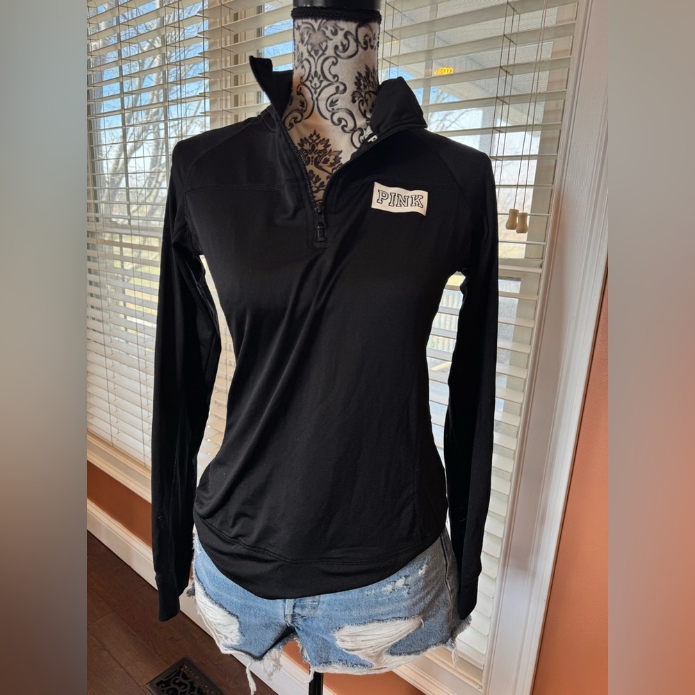 Victoria’s Secret PINK Quarter Zip Pullover Size Small Black Athletic Top